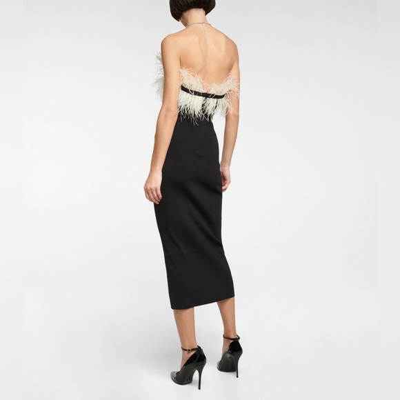 Stunning black/ivory Staud - Nellie feather-trimmed midi dress😍 - Picture 8 of 13